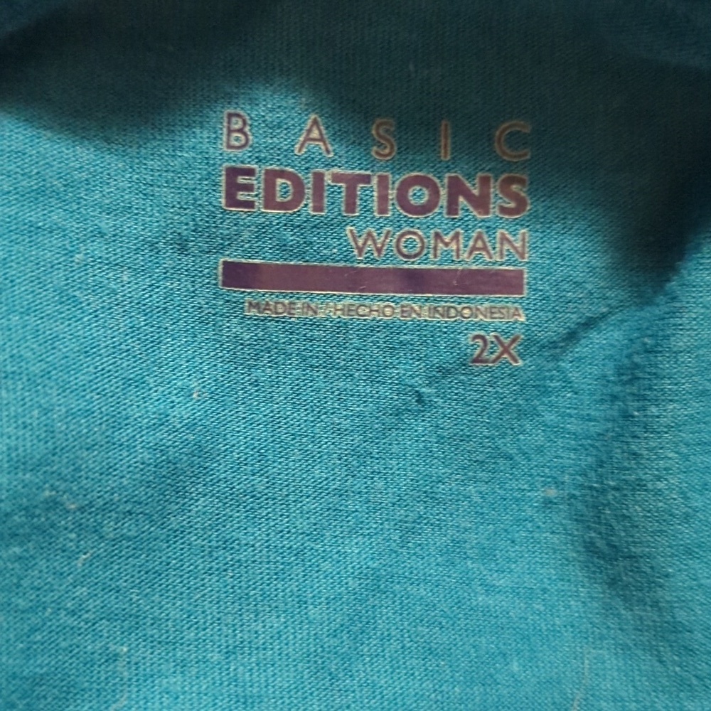 Basic Editions Women's 2X Blue W/ Polka dots See Desc Roll Up Sleeves - Picture 8 of 11